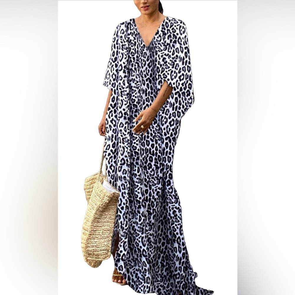 Woman’s LEOPARD PRINT  Kaftan Dress For Women 
Swimsuit Coverup *NEW* - Picture 2 of 7